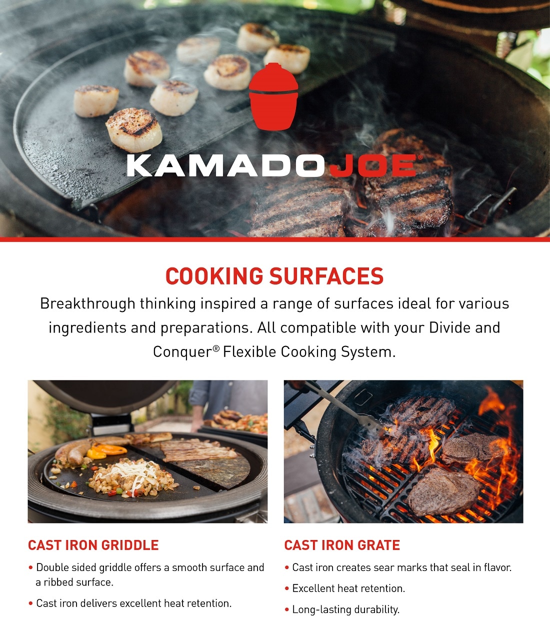 Kamado Joe Half Moon Cast Iron Grill Grate for 24 in. Big Joe BJHCICG